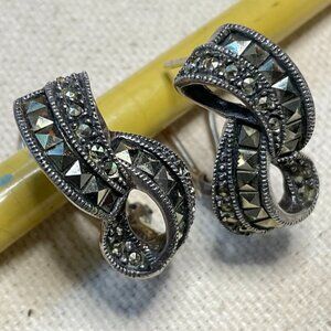 Vintage 40s Sterling Marcasite French Clip Earrings – Elegant & Elevated